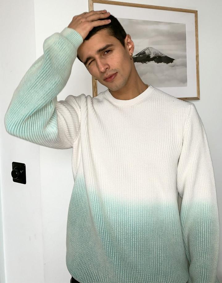 Asos Design Knitted Sweater With Dip Dye In Blue-blues