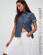 Noisy May Petite Short Sleeve Denim Pin Stripe Shirt - Blue