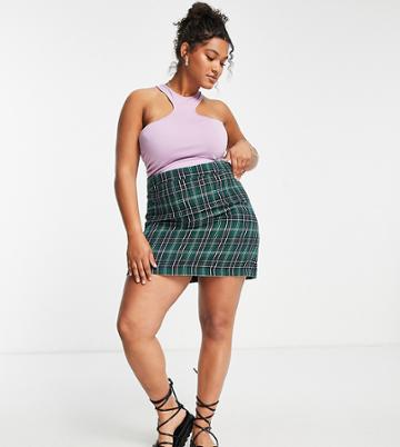 Heartbreak Plus Tailored Mini Skirt In Green Plaid