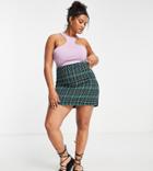 Heartbreak Plus Tailored Mini Skirt In Green Plaid