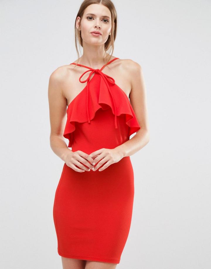 Oh My Love Frill Halter Neck Mini Dress - Red