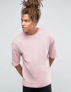 Asos Oversized Longline T-shirt With Half Sleeve In Pink - Pink