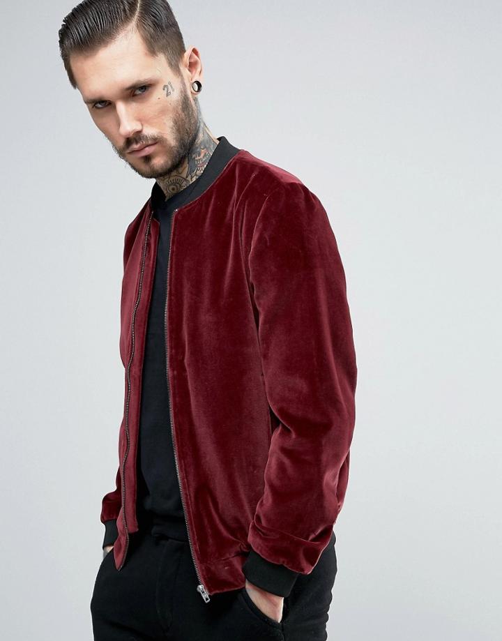 Noose & Monkey Velvet Bomber - Red