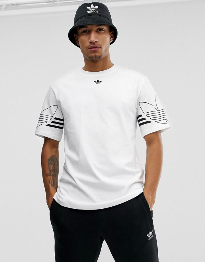 Adidas Originals T-shirt Outline Trefoil Logo In White - White