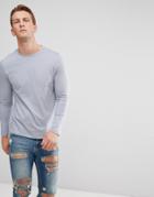 Asos Design Crew Neck T-shirt With Long Sleeves In Gray - Blue