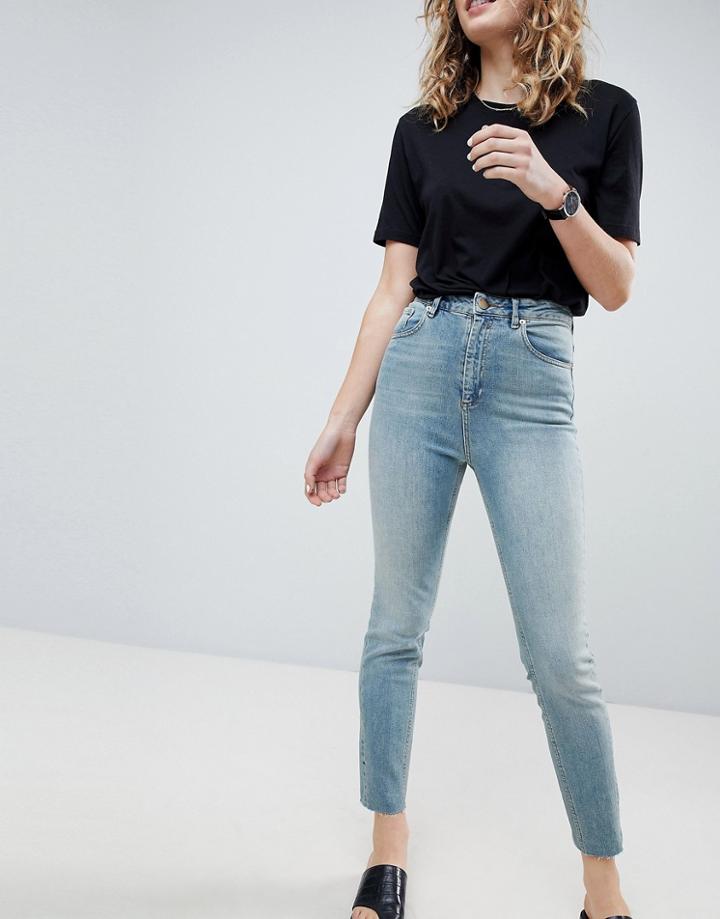 Asos Design Florence Authentic Straight Leg Jeans In Oxford Mid Wash Blue