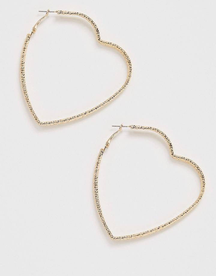 Asos Design Heart Hoop Earrings In Double Row Design In Gold Tone - Gold