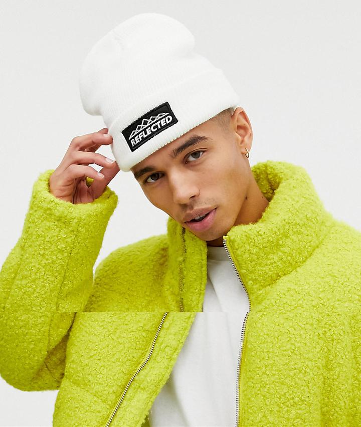 Bershka Beanie Hat In White With Reflected Badge - White