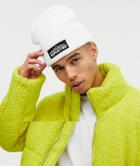 Bershka Beanie Hat In White With Reflected Badge - White