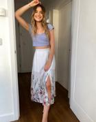 Liquorish Midi Skirt In Blue Floral Print-blues