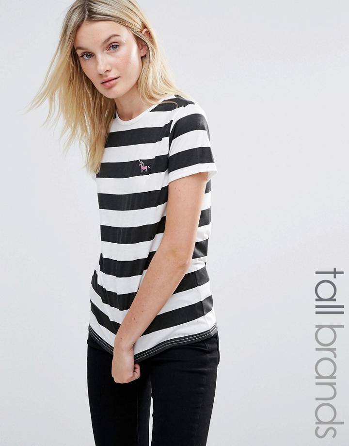 Daisy Street Tall Striped T-shirt With Unicorn Embroidery - Black