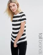 Daisy Street Tall Striped T-shirt With Unicorn Embroidery - Black