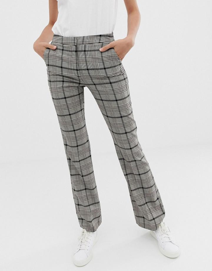 Asos Design Slim Kick Flare Pants In Check With Burgundy - Multi
