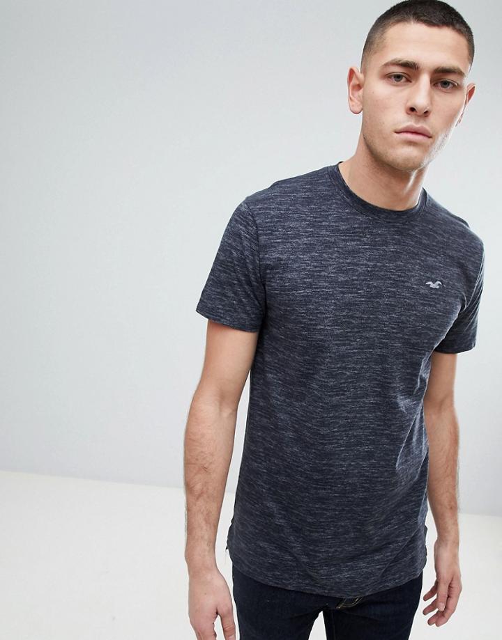 Hollister Longline Crewneck T-shirt Seagull Logo In Black - Black