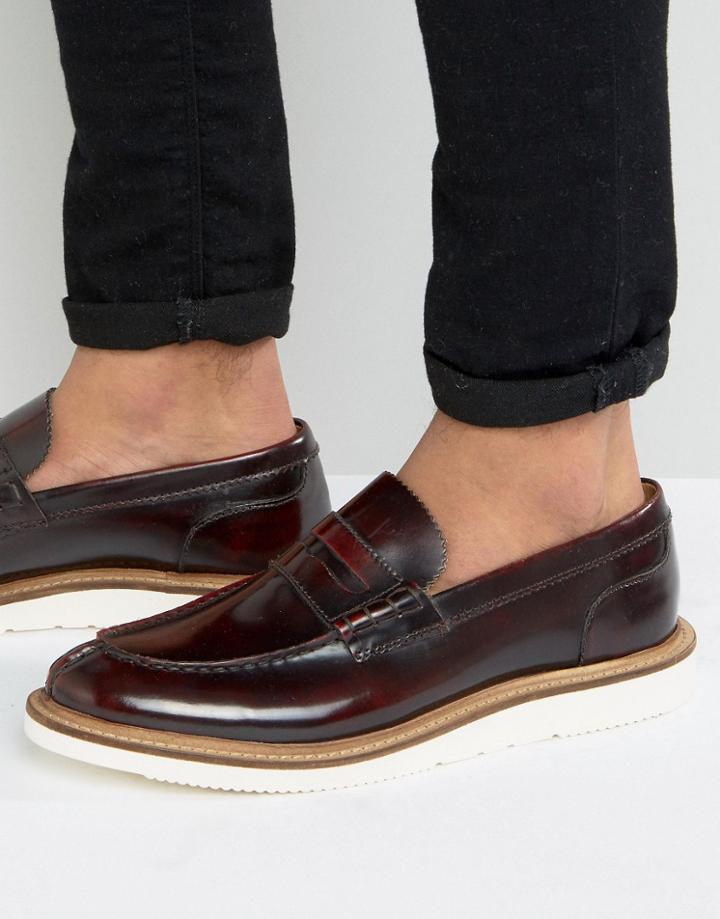 Base London Milo Leather Penny Loafers - Red