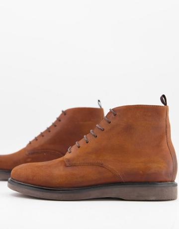 H By Hudson Troy Lace Up Boots In Tan Waxed Leather-brown