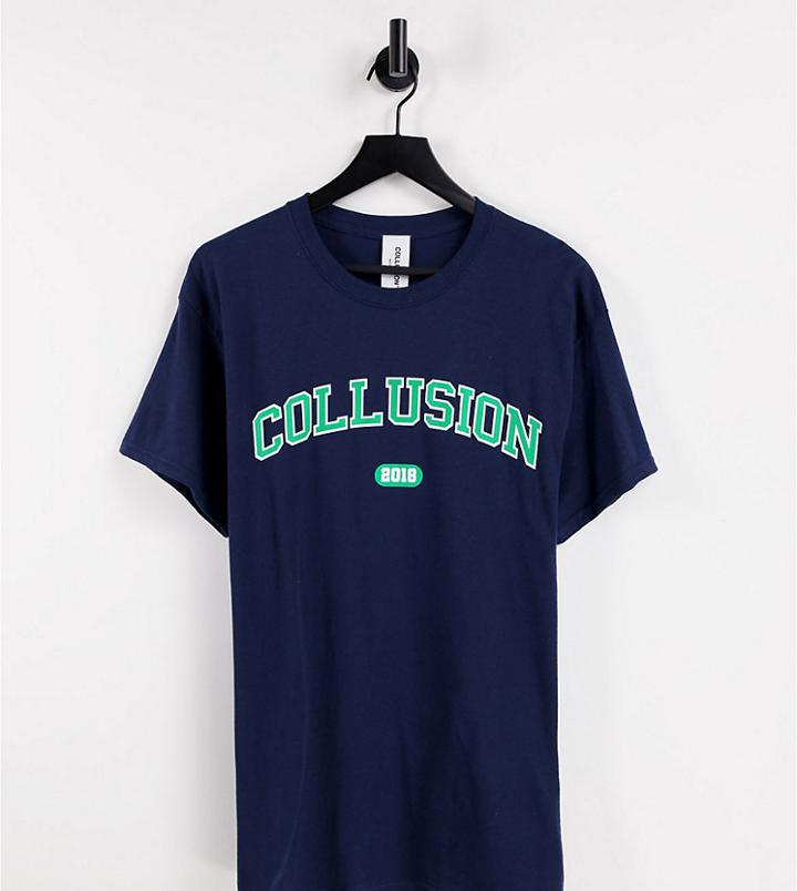 Collusion T-shirt With Varsity Print In Dark Blue-navy