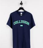 Collusion T-shirt With Varsity Print In Dark Blue-navy