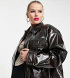 Asos Design Curve Cracked Faux Leather Throw-on Jacket In Brown