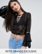 Missguided Petite Tiered Frill Lace Up Crop Blouse - Black