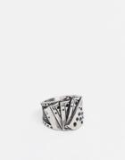 Asos Design Stainless Steel Ring With Cards Design In Silver Tone