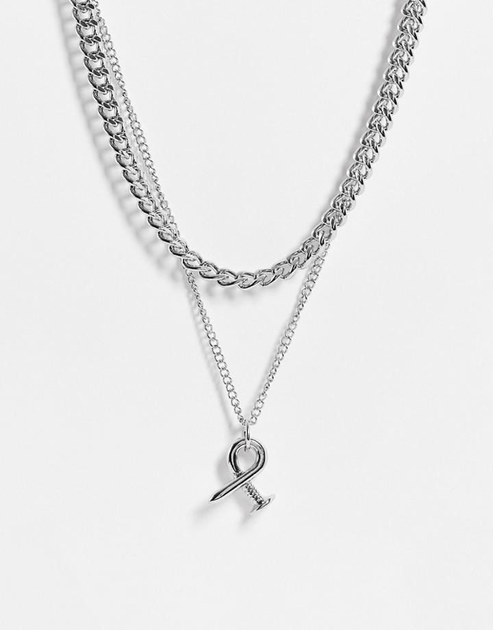 Topshop Twisted Screw And Chain Multirow Necklace In Silver