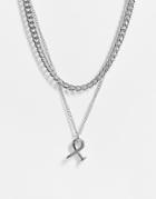 Topshop Twisted Screw And Chain Multirow Necklace In Silver