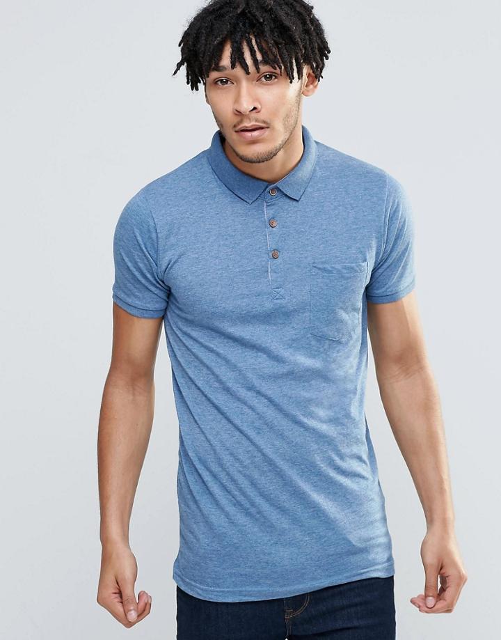 Brave Soul Short Sleeve Polo Shirt - Blue