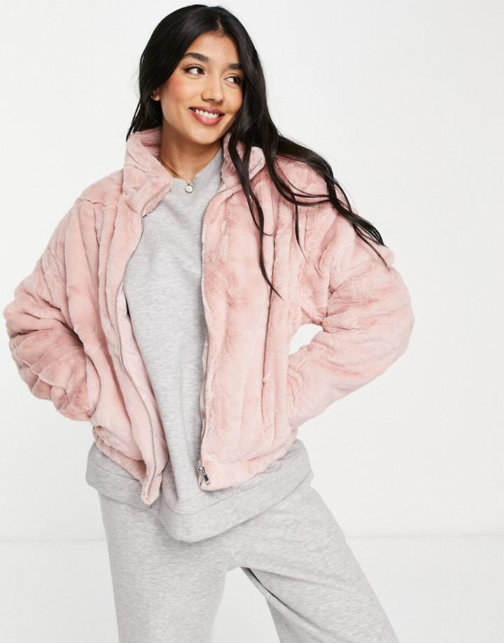 Cotton: On Faux Fur Cropped Jacket In Lilac-purple