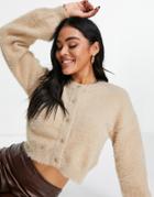 Na-kd X Anna Briand Fluffy Knitted Cardigan In Beige-neutral