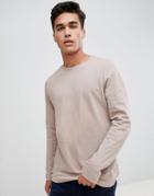 Asos Design Long Sleeve T-shirt With Crew Neck In Beige