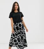Asos Design Petite Pleated Midi Skirt In Abstract Print - Multi