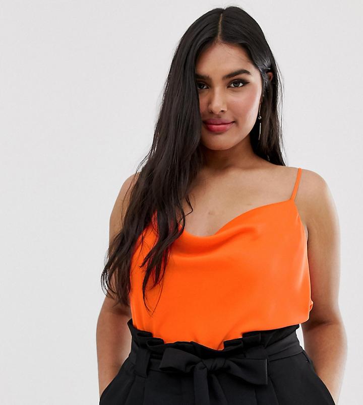 River Island Plus Cowl Neck Cami Top In Neon Orange - Orange