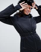 Asos 4505 Ski Jacket With Belt And Padded Panel Detail-black