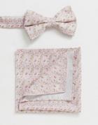 Asos Design Wedding Bow Tie And Pocket Square Pack In Pink Floral - Pink