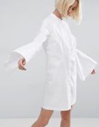 Asos White Bell Sleeve Mini Shirt Dress - White
