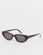 Asos Design Recycled Frame Angled Slim Cat Eye Sunglasses In Shiny Black