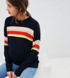 Asos Design Maternity Sweater In Rib With Stripe - Navy