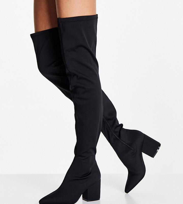 Raid Wide Fit Samba Over The Knee Stretch Boots In Black