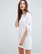 Asos T-shirt Dress With Bow Sleeve - White