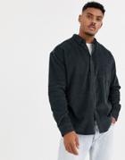 Asos Design '90s Oversized Corduroy Shirt In Washed Black-grey