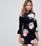 Missguided Petite High Neck Floral Velvet Dress - Multi