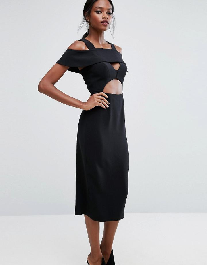 Aq/aq Midi Dress With Frill Detail - Black
