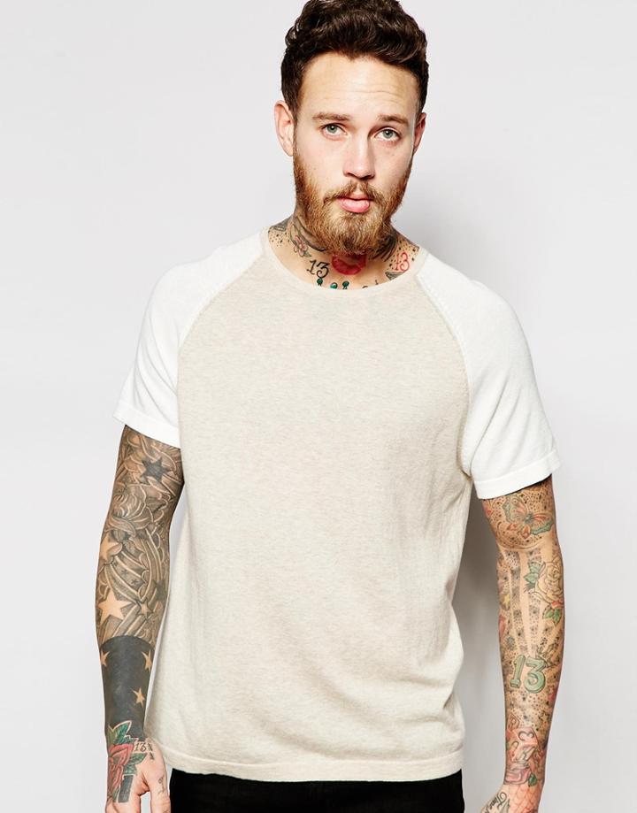 Ymc Sweater With Contrast Short Sleeves In Beige - Beige