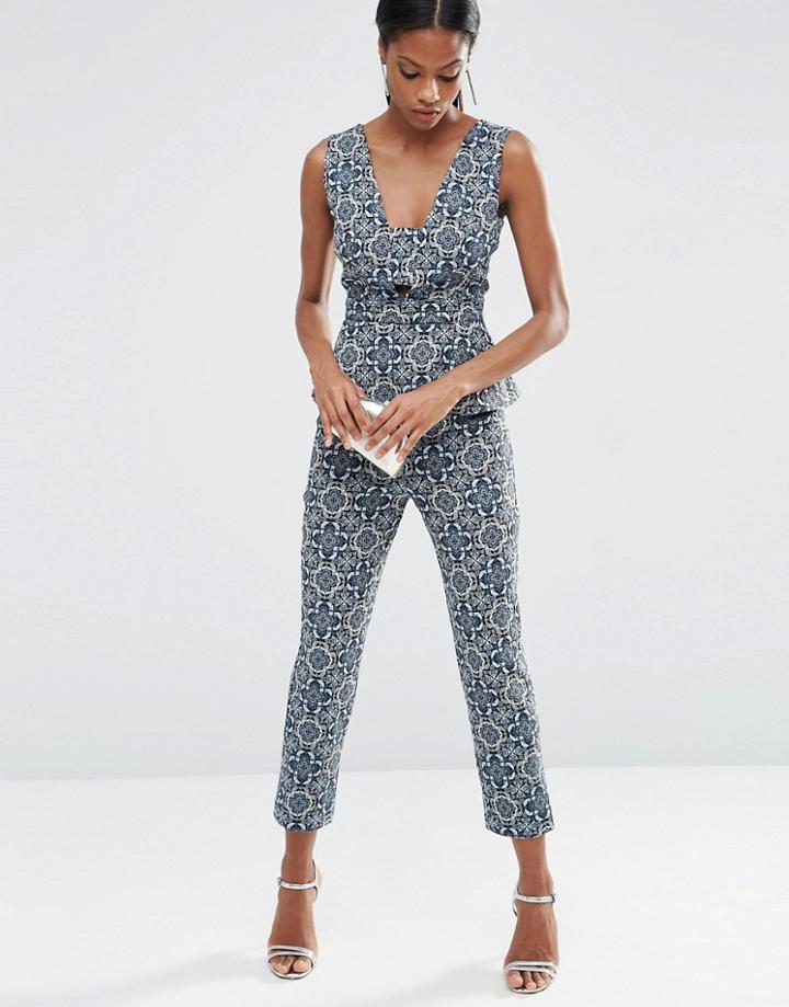 Asos Tile Jumpsuit With Peplum - Blue