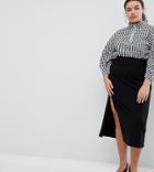 Asos Design Curve Midaxi Skirt With Front Split - Black