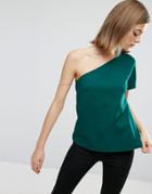 Asos Minimal Crepe Top With One Shoulder - Green