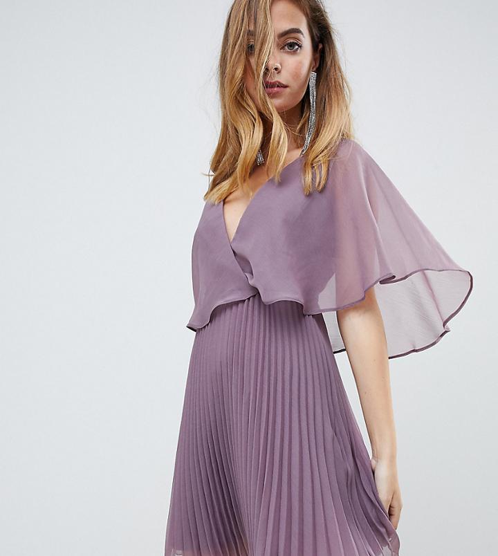 Asos Design Petite Flutter Sleeve Mini Dress With Pleat Skirt-multi