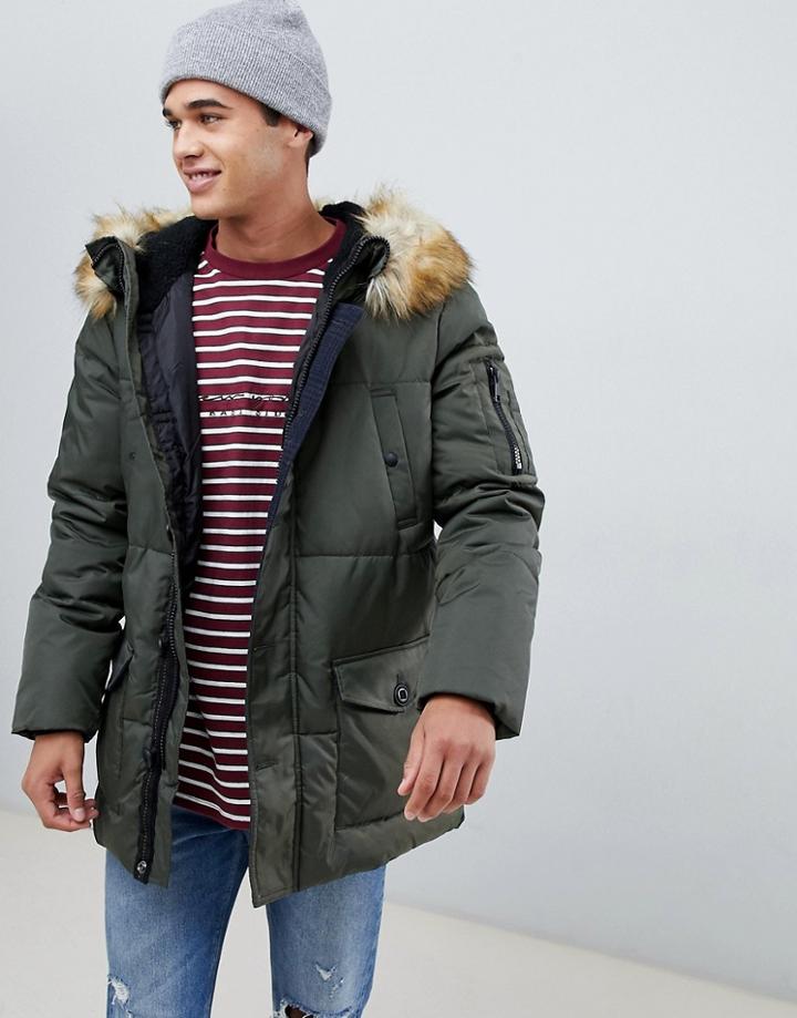 Burton Menswear Puffer Parka In Light Khaki - Green