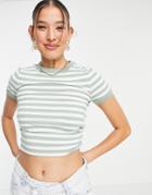 Asos Design Slim Fit T-shirt In Rib In Green And White Stripe-multi